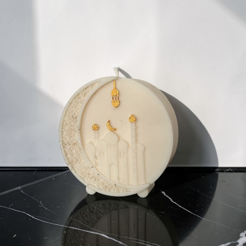 Bougie Aïd – Mosquée & Lune Dorée, Bois de Oud et Ambre, Cire de Colza 175 g