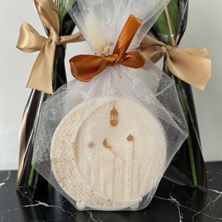 Bougie Aïd – Mosquée & Lune Dorée, Bois de Oud et Ambre, Cire de Colza 175 g