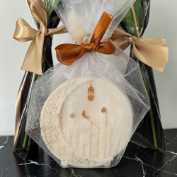 Bougie Aïd – Mosquée & Lune Dorée, Bois de Oud et Ambre, Cire de Colza 175 g