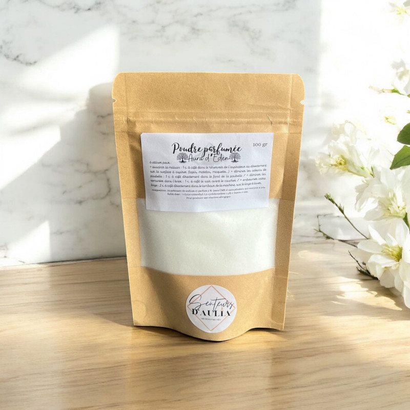 Poudre parfumée au bicarbonate : jasmin cèdre orange tonka