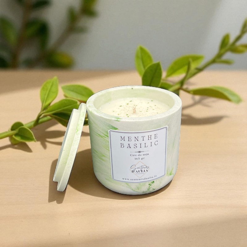 Bougie parfumée Menthe Basilic – Cire de soja 100% & parfum de Grasse – 35 h