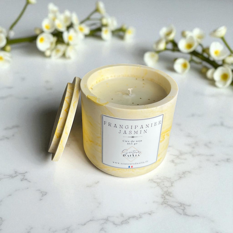 Bougie Jasmin Frangipanier – Contenant Réutilisable en Jesmonite