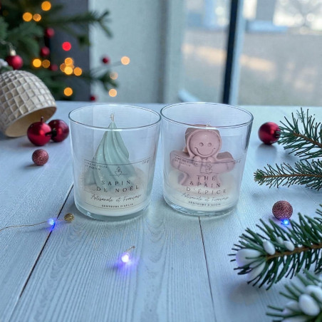 Bougies Parfumées de Noël – Sapin de Noël & Thé / Pain d’Épices | Cire de Colza Artisanale | Fabrication Française